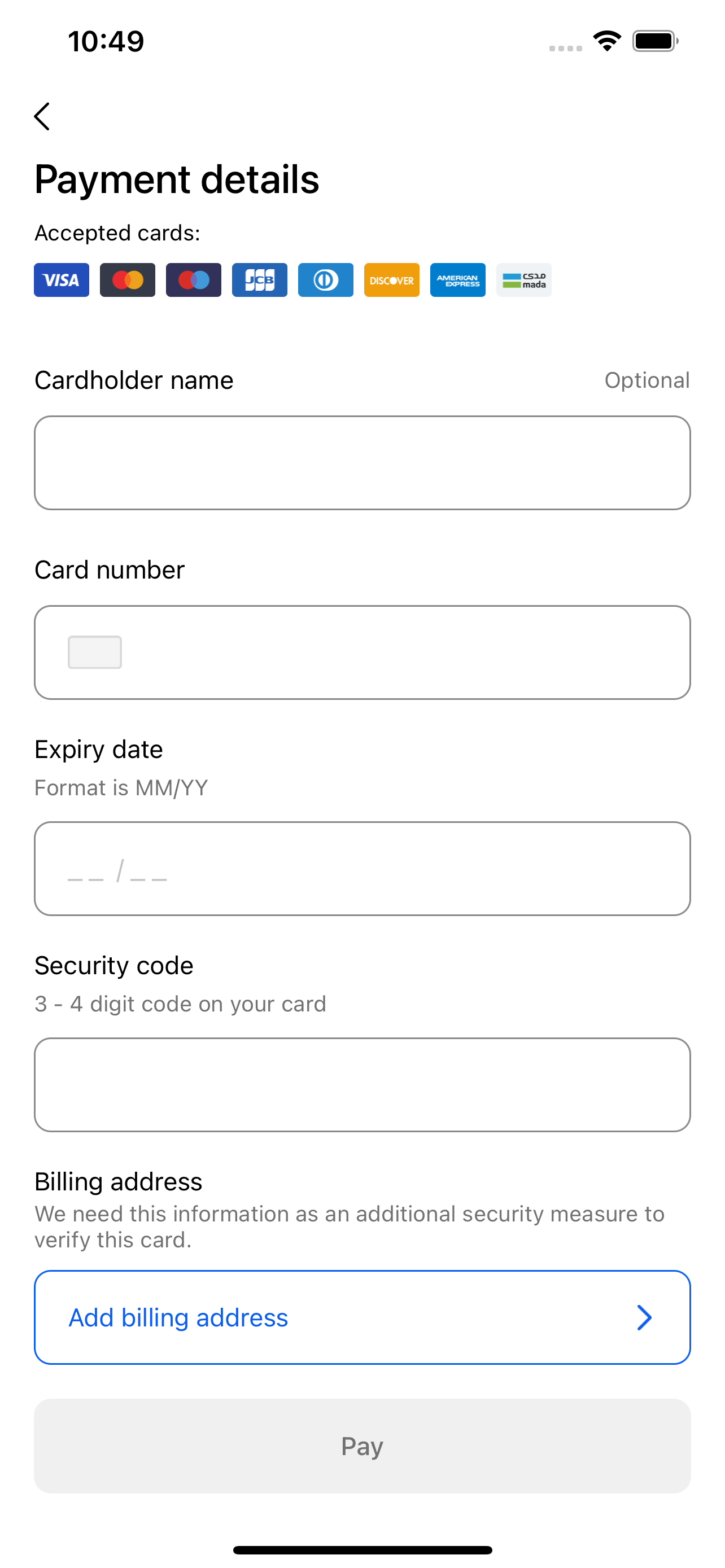 The default payment form